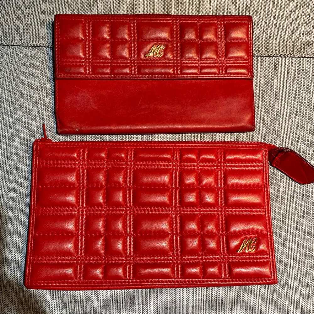 Mark Cross red wallet and cosmetic purse